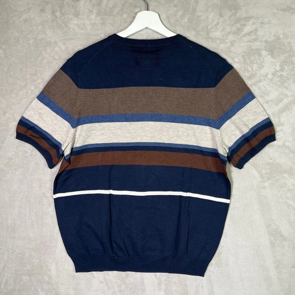 Joseph Abboud Shirt Large Multistripe Short Sleeve Sweater Lightweight